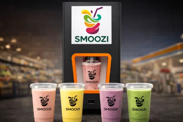 Máquina automática de smoothies SMOOZI en entorno retail Máquina automática de smoothies SMOOZI en supermercado o gasolinera